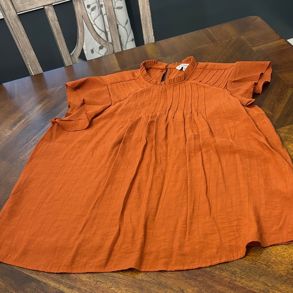 Rust Orange Ruffle Sleeve Blouse - Picture 6 of 6